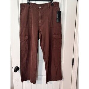 NWT Broadway 38 Wide Leg Cargo Pants Crop Brown Size 12 High Rise Y2K